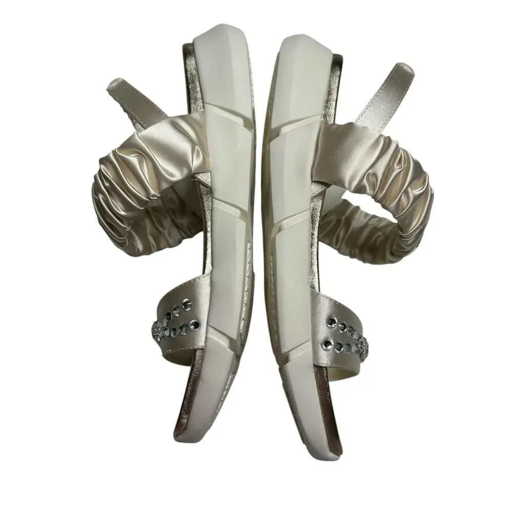 LAUREN‎ LORRAINE Annie Ivory Champagne Gold Rhinestone Sandals Women's Size 9